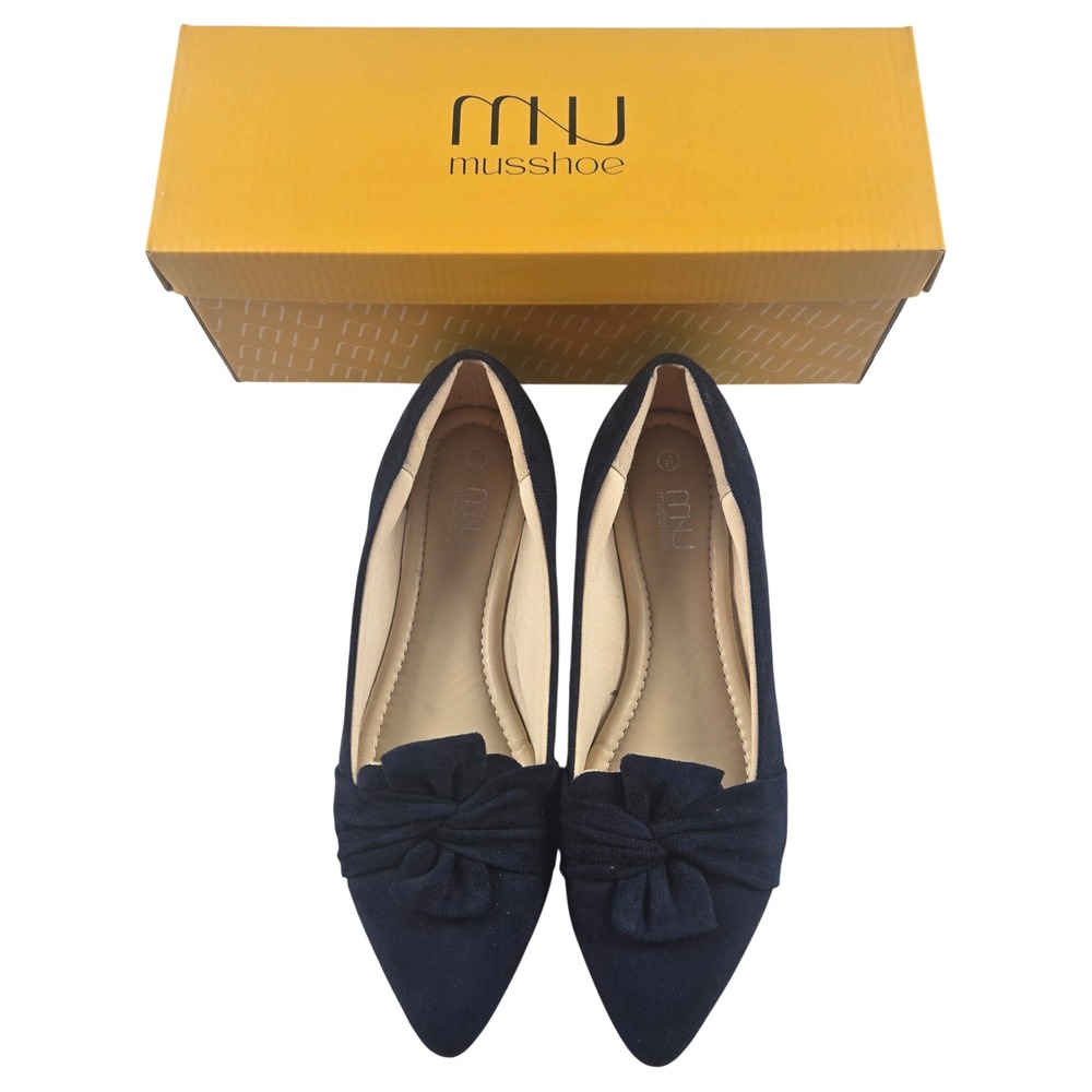 Musshoe Womens Size 9 Navy Blue Pointed Toe Bow Ballet Flats Shoes w Box